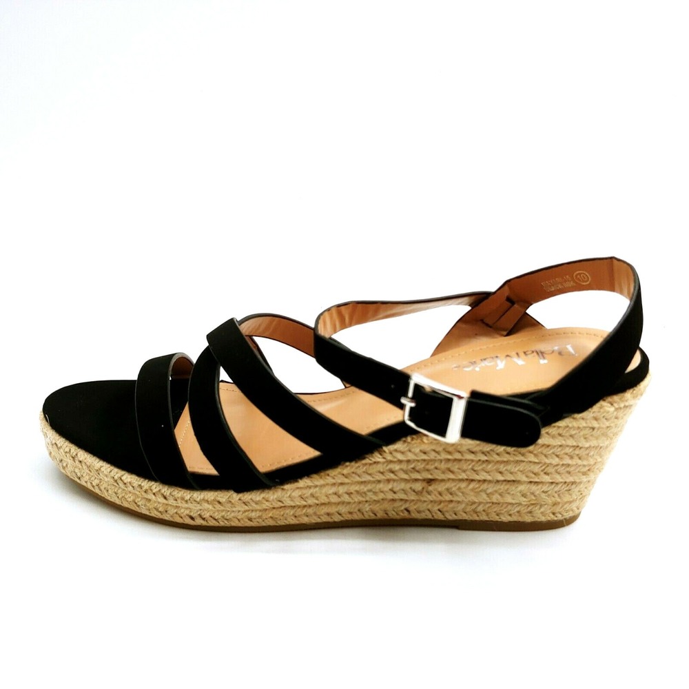 Bella Marie Shoes Womans Mayari 15 Ankle Strap Wedge Heel Sandal Black 10 NEW